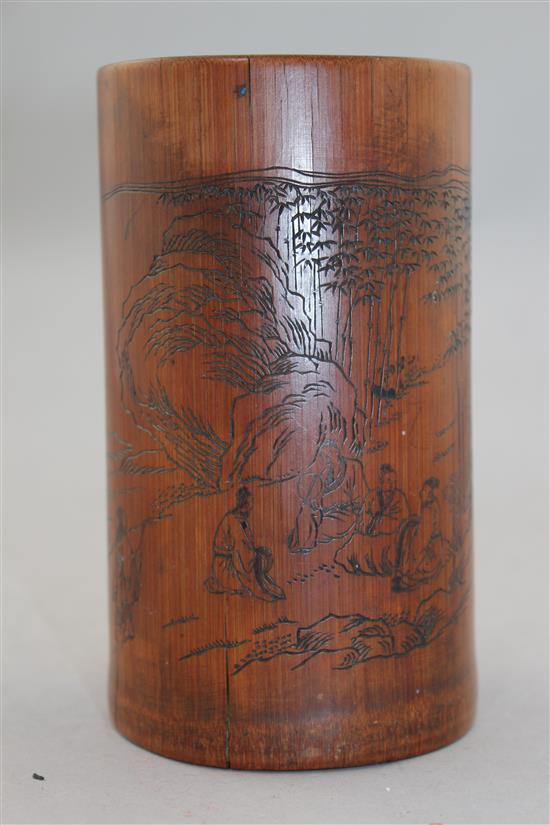 A Chinese bamboo brush pot, 19th century, 14.5cm.